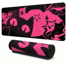 Cat Pink & Black Mouse Pad | Cute Kawaii Desk Mat | Aesthetic Anime Cat Pad | Comfortable Workspace Decor | Gaming & Study Mouse Pad - Mouse Pad - View 1