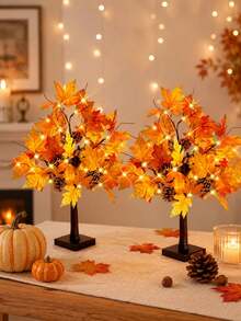 Lighted Maple Tree Autumn Decor, Thanksgiving Maple Leaf Tabletop Tree, Lighted Autumn Home Decor, Suitable For Thanksgiving, Harvest, Farmhouse Style, Home Decor, Wedding Party, Gift, Indoor, Outdoor - Multicolor - View 5