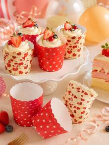 50 piezas de moldes para cupcakes con borde ondulado, corazones y estrellas lindos, decoración para fiestas de cumpleaños y bodas - Multicolor - Ver 5