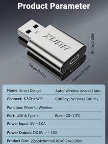 XUDA 2026 Nuevo súper mini adaptador, de cableado a inalámbrico CarPlay y Android Auto, caja inteligente 2 en 1, compatible con el 99% de vehículos con CarPlay/Android Auto cableado de OEM, compatible con WiFi6 de 2.4~5.0 GHz, diseño compacto y elegante, actualizable en línea, conexión rápida, sin batería requerida - A - Ver 11