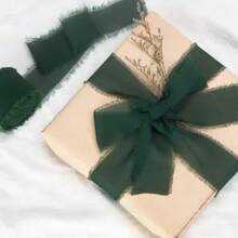3 Rolls Champagne Chiffon Ribbon, 1.57" X 16.4 Yards - Soft, Fringed Fabric Suitable For Gift Wrapping, Wedding Decor, Bouquets And DIY Crafts, Perfect For Bridal Bouquets And Wedding Invitations, Gift Wrapping Ribbon | Holiday Ribbon | Soft Texture Ribbon, Gift Box Decoration Bows - Dark Green - View 4
