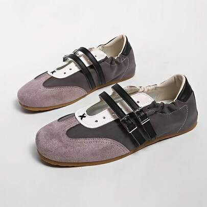 Women's Flat Soft Sole Breathable Double Strap Design Ballet Shoes, Versatile Fashion Niche Soft Surface Sports Casual Shoes, Minimalist Lightweight Training Shoes