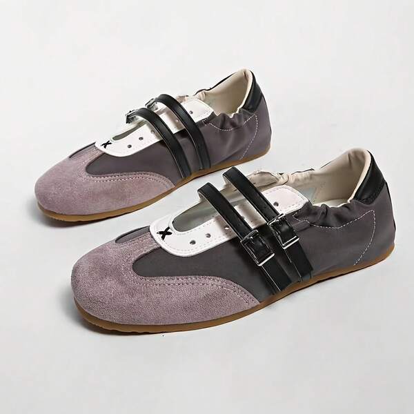 Zapatos de ballet para mujer con suela plana y suave, diseño de doble correa transpirable, versátiles y de moda, zapatos deportivos casuales de superficie suave, zapatos de entrenamiento minimalistas y ligeros