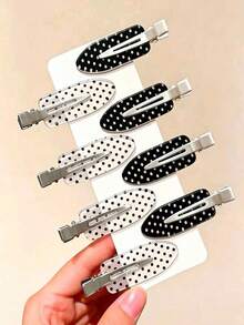 8pcs Vintage Polka Dot Print Hair Clips, Mini Cute Women's Hair Clips, Suitable For Daily Wear, Dating, Party Styling And Decoration (No Card Packaging) - Black and White - View 3