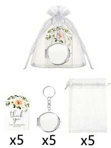 30pcs/15pcs/Set Metal Heart-Shaped Mirror Wedding Gift Set, Includes 5pcs Mirror Keychains, 5pcs Thank You Cards And 5pcs Organza Bags, Metal Heart-Shaped Keychain, DIY Small Mirror, Portable Mini Makeup Mirror, Suitable For Birthday Party - Multiple Styles - View 10