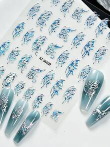 12Pcs Holographic Silver Butterfly & Snake Nail Stickers, Laser Metallic Rose Moon Star Butterfly Tiny Star Glitter Self-Adhesive Nail Decals, For Galaxy & Space Themed Manicure Accessories DIY Nail Art Supplies, Shiny Nail Decorations - Multicolor - View 7