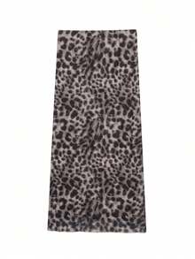 Women's Leopard Print Totem High Waist Animal Pattern Skirt, Spring/Summer - Dusty Purple - View 4