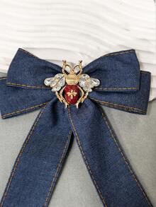 1pc Handmade Women's Insect Design Denim Bow Tie, Campus Style, Perfect Gift, Essential For Party, Gathering, Dance - Blue - View 3