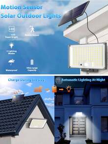 1 đèn tường năng lượng mặt trời 400 LED ngoài trời dạng tách rời siêu sáng, phù hợp cho sân vườn khách sạn, đường phố và chiếu sáng cắm trại ngoài trời - màu đen - Xem 4