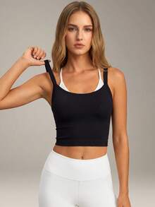 VVX Color-Blocked Workout Tops For Women Sexy Spaghetti Strap Backless Cropped Yoga Top, Suitable For Gym And Everyday Wear In All Seasons - Black - View 2