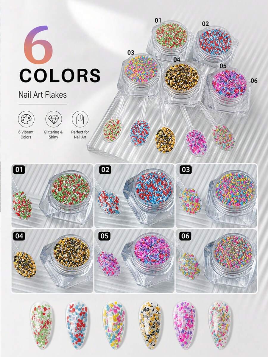 6 Dopamine-Enhanced Nail Powder With Frosting Effect, 3D Nail Art Powder, Japanese And Korean Style, Suitable For Salon Nail Art, Ideal For Women. - Multicolor - View 1