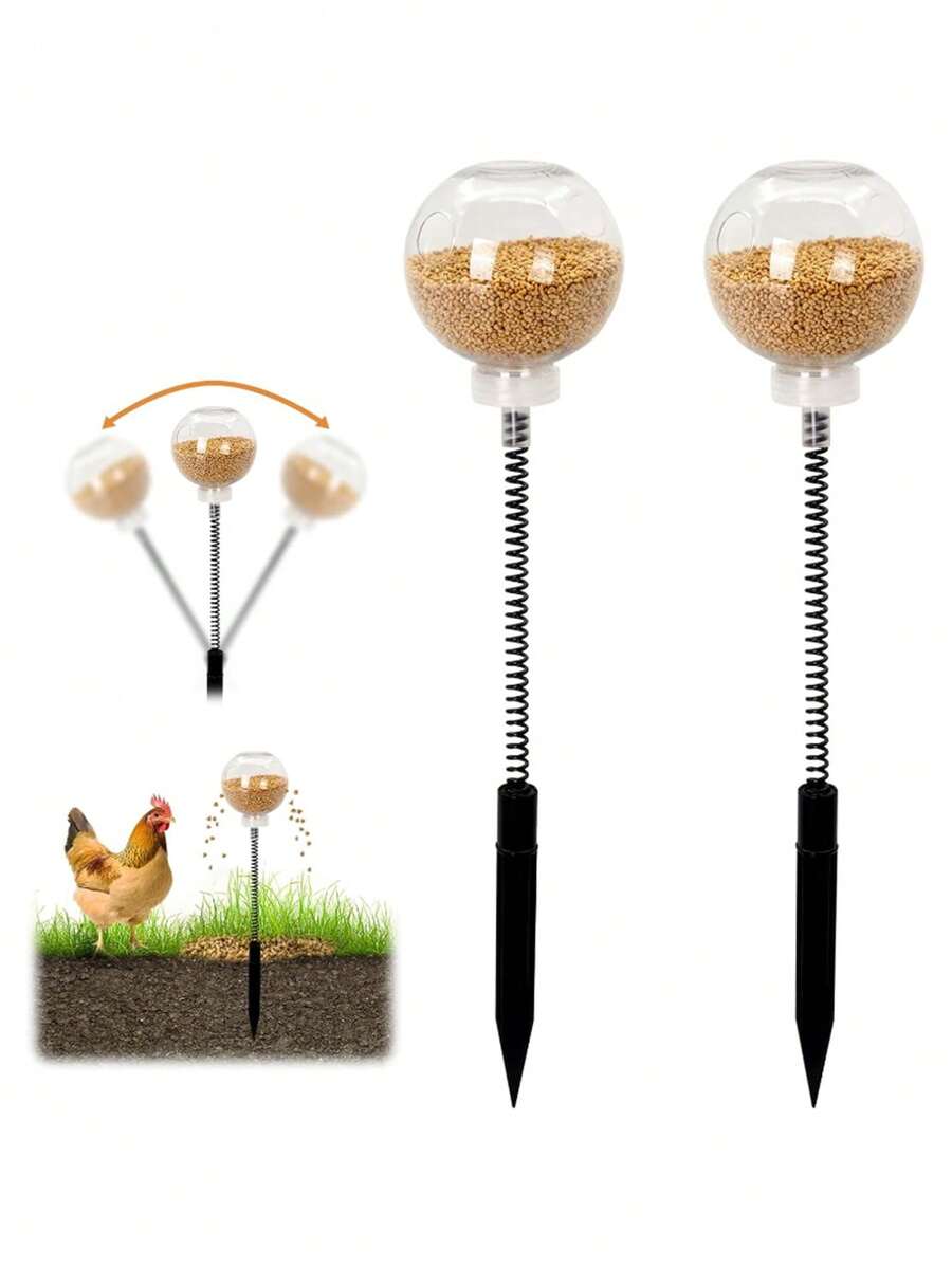 Chicken Pecking Toys For Hens, Poultry, Ducks, And Parrots - Interactive Swing Feeder With Spring And Ground Stake; Spring-Action Puzzle Toy For Chicks; Suitable As Coop Accessories And Foraging Feeders For Caged Or Free-Range Chickens - D - View 1