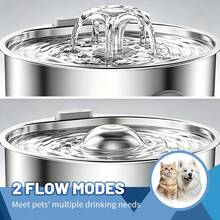 3.2L Stainless Steel Pet Water Fountain, Silent Pump Circulation Filter Cat Dog Water Dispenser, Easy Clean Automatic Water Feeder For Multi Pets No Battery Needed - 3.2L - View 2