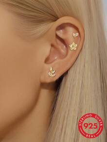 3pcs/Set Anting Kombinasi Daun dan Bunga Ranting Kecil Gaya Mori untuk Wanita, Anting Tusuk Telinga yang Halus, Anting Minimalis Mewah Ringan yang Lembut dan Indah, Serbaguna untuk Bepergian dan Beraktivitas, Aksesori Niche - bunga - View 2