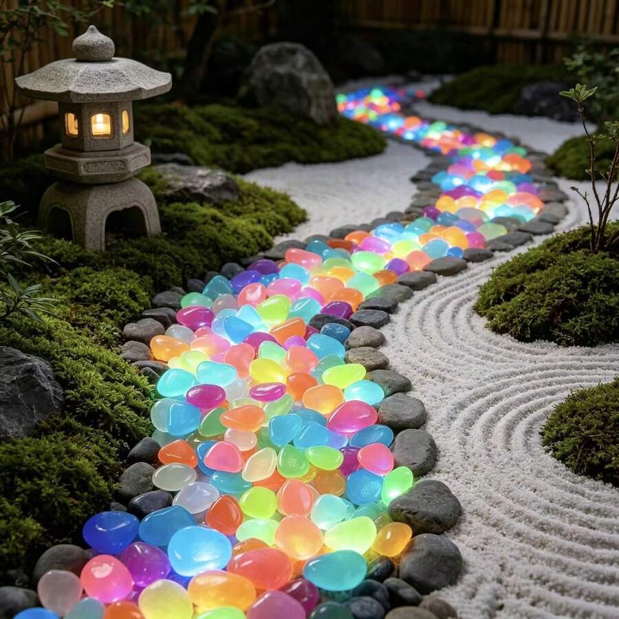 1 Pack Mixed Color Glow-In-The-Dark Pebbles, 1cm Diameter, Fluorescent Colorful Decorative Stones, Suitable For Aquarium, Fish Tank, Garden Path, Patio, Lawn, Terrace Landscape And Yard Decoration, DIY Crafts, Random Colors - Glowing Colored Stones - View 1