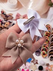 829PCS Cute Kids Hair Accessories Set, Suitable For Kids Daily Hairstyle Styling, Decorative Hair Clips, Swallowtail Bow Hair Clips, Rabbit Hair Clips, Elastic Hair Bands For Kids Braiding - Multicolor - View 8