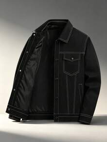 Mercer Haus Men's Autumn/Winter Casual Fashion Jacket, Outdoor Streetwear, Turn-Down Collar, Multi-Pocket Jacket - Black - View 4
