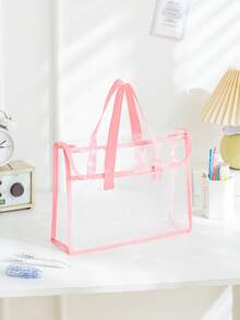 1pc Large Capacity Portable File Folder, Transparent Waterproof Handbag, Expandable Handheld File Folder, Document Storage Bag, Suitable For Various Organizations, Office Supplies, Student Files, School Supplies, Back To School Season And Other Occasions. - Multicolor - View 12