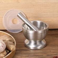 1組不鏽鋼壓蒜器與研缽套組,手動壓蒜器適用於香料與香料,可壓碎辣椒、辣椒等,適合廚房、宿舍、自製醬料與沾醬,廚房研缽與研杵,蒜碗研缽與研杵,易於使用且耐用 - 銀色 - 查看 12