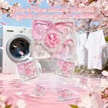 100pcs Pod Deterjen Konsentrat 5-in-1, Formula Penghilang Noda yang Ampuh, Aroma Bunga Sakura yang Tahan Lama, Cocok untuk Meningkatkan Efisiensi Pembersihan Mesin Cuci, Produk Pembersih Kapsul Gel Plastik, Kompatibel dengan Semua Deterjen - Liquid - View 2