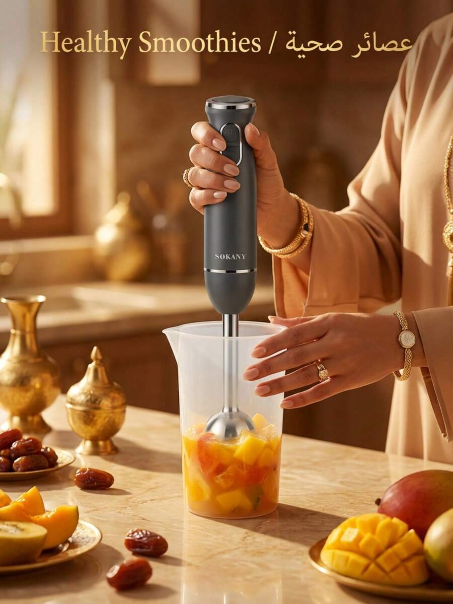 SOKANY Blender, Hand Blender, 4-In-1 Hand Blender Set, Includes Multi-Function Blending Rod, Whisk, Chopper And Measuring Cup, Suitable For Food Processing And Mixing. - EU C Type Plug(220-240V) - View 1