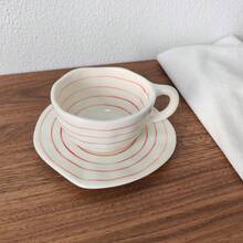 250ml Hand-Painted Underglaze Ceramic Coffee Cup And Saucer, Vintage Ins Style Coffee Shop Afternoon Tea Cup, Suitable For Daily Use - Red - View 4