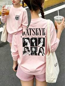 1pc Girls Casual Round Neck Long Sleeve T-Shirt Top - Pink - View 2