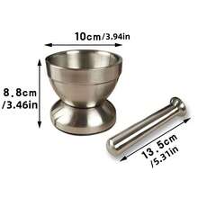 1組不鏽鋼壓蒜器與研缽套組,手動壓蒜器適用於香料與香料,可壓碎辣椒、辣椒等,適合廚房、宿舍、自製醬料與沾醬,廚房研缽與研杵,蒜碗研缽與研杵,易於使用且耐用 - 銀色 - 查看 4