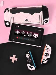 GeekShare Sweetheart Skull Switch 2 Protective Case Set, Black & Pink Color Scheme, PC Hard Back Plate With Silicone Joystick Caps, Includes 2 Anti-Slip Joystick Caps - View 7