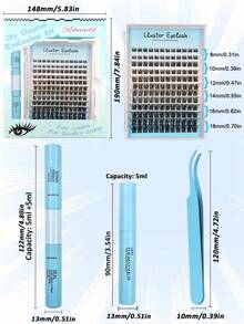 Rikuaild 144pcs DIY False Eyelash Clusters Set, Fluffy & Soft, Includes Eyelash Glue, Sealer, Remover, Tweezers, Dramatic Makeup Effect Eyelash Extensions, Large Capacity Eyelash Set, Suitable For Beginners, Travel Essential - Multicolor - View 7