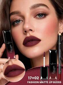 Pudaier Matte Lip Gloss & Lip Liner Set - Soft Matte Velvet Finish, Long-Lasting Waterproof, Nude & Bold Shades, Suitable For All Occasions And Multiple Makeup Styles - 02+17 - View 2