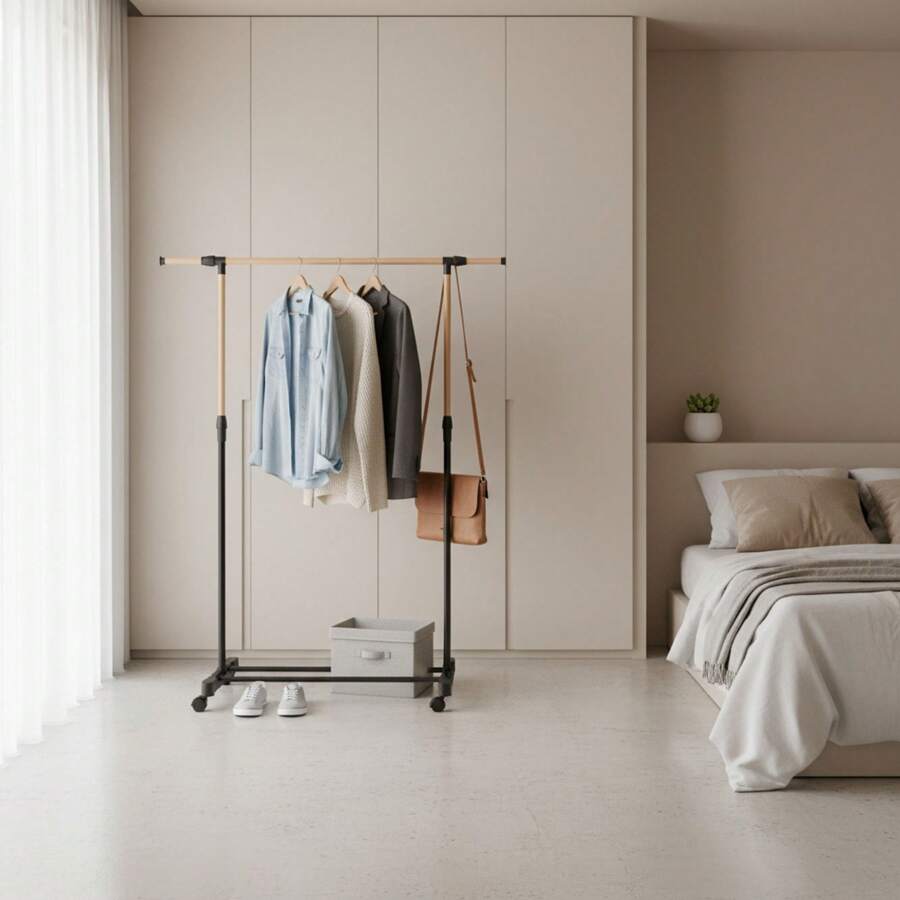 KIWI MOBLEKIT | Free-Standing And Expandable Clothes Racks In Metal And Wood, Clothing With Adjustable Options, With Wheels Or Shelves, Organizers For Bedroom, Entryway And Home - 木材 88x145x43x90-160 厘米 - 查看 1