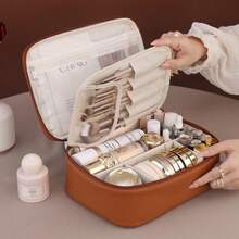 Portable Large Capacity Makeup Bag With Makeup Brush Storage, Waterproof PU Leather Travel Cosmetic Organizer Handheld Toiletry Bag For Women - Multicolor - View 11