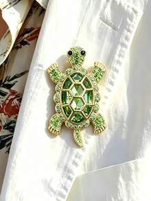 1 pièce Broche tortue en cristal vert, épingle de col en strass ton doré, broche vintage animal marin pour femmes, bijou pour manteau de plage et écharpe, cadeau de Noël et d'anniversaire - Multicolore - Voir 1