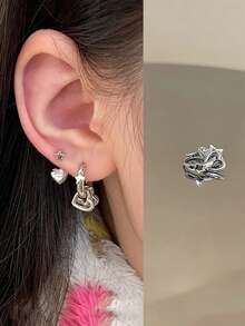 1pc Exquisite Sparkling Star Orbit Zirconia Cartilage Stud, Niche Design Starburst Pendant Edge Cartilage Hoop Earring Jewelry For Women - Heart Star Earrings - View 2