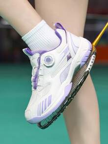 女款 Knob 專業羽球鞋，透氣防滑輕量室內運動鞋，白色與紫色訓練網球排球鞋 - 紫色 - 查看 4