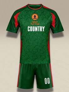 Plus Size Custom Soccer Jersey Set Personalized Oversized Men Football Uniform,Custom Team Name Number Graphic Shirt Shorts Kit,Green Red Sports Wear - Green - View 3