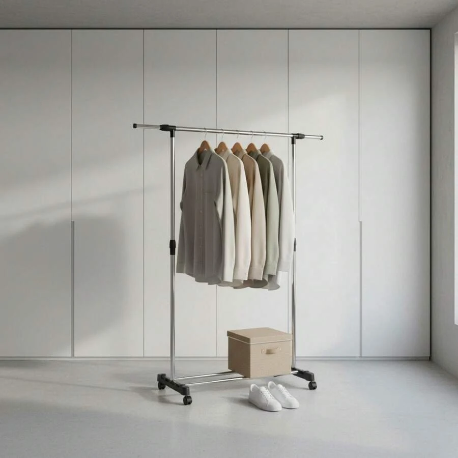 KIWI MOBLEKIT | Free-Standing And Expandable Clothes Racks In Metal And Wood, Clothing With Adjustable Options, With Wheels Or Shelves, Organizers For Bedroom, Entryway And Home - 不鏽鋼 90-145x42x90-160 厘米 - 查看 1