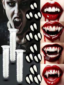 Vampire Fangs, Realistic Halloween Vampire Accessories, Halloween Fake Teeth, Unisex Vampire Costume Props, Halloween Party Makeup Outfit Decoration, Vampire Fangs, Simulated Halloween Vampire Accessories, Halloween Fake Teeth, Unisex Vampire Costume Props, Halloween Party Makeup Costume Small Gifts, Simulated Vampire Zombie Fangs, No Gum Damage, Reusable, Scary Style, Women's Halloween Party Costume Props - Multicolor - View 2