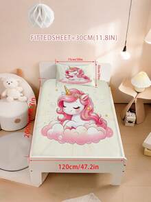 2/3PCS Cute Pink Unicorn Bedding Set For Girls Kids, Cartoon Unicorn On Cloud Print Fitted Sheet & Pillowcases, Magical Fantasy Themed Bed Set For Children, Teenagers, Adults, Boys And Girls Bedroom (Twin/Full/Queen/King Size) - Multicolor - View 16