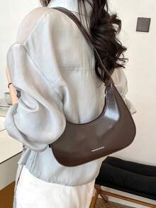 BEIKAMU Fashion Solid Color PU Women's Shoulder Bag, Zipper Closure Versatile Women's Underarm Bag Crescent Bag, Suitable For College, Commute, Shopping, Street Shopping, Daily Use - Coffee - View 6