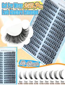 252 Clusters D Curl Natural False Eyelashes Lash Cluster Set 9-16mm With Natural Lash Clusters D Curl - DIY Lash Extension Kit Single Lash Cluster Set Thin Invisible Lash Band - D - 查看 2