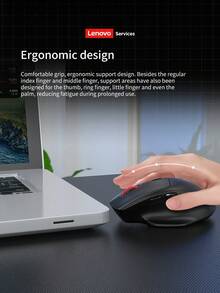 Lenovo Wireless Mouse, Dual Mode Rechargeable Mouse, 2.4G/BT Connection, Ergonomic Gaming Mouse, Skin-Friendly Material, Comfortable Grip, Multipurpose For Office, Home & Gaming, Suitable For Multiple Devices, Long Battery Life - Black - View 4