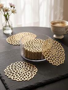 1-12pcs Hollow Heat-Insulated PVC Desktop Cup Coasters, Hotel Table Decor Wine Glass Pads Suitable For Holidays, Parties, Birthdays, Weddings And Dinner Parties - Multicolor - View 1