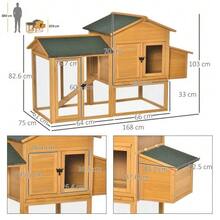 Shed For Dwarf Chickens With Run And Nesting Box, Fir Wood, Yellow/Green, 168x75x103 Cm, Ideal For Dwarf Chickens. - 查看 4