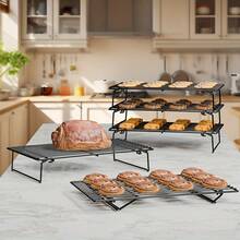 1/2/3-Piece Baking Cooling Rack Set – Carbon Steel Wire Cookie Cooling Rack, Multi-Layer Stackable Cookie Rack, Suitable For Cakes, Pastries And Fruits – Foldable, Dishwasher (Black) - Multicolor - View 3