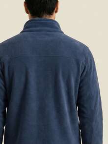 AHTELB Reversible Coral Fleece Double-Sided Fleece Jacket, Stand Collar Warm Zipper Jacket, Father's Sports Style - Navy Blue - View 5