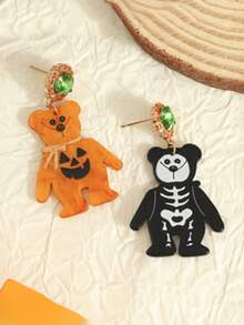 A Halloween Set Of Rhinestone Skull Bear Earrings Acrylic Small Holiday Earrings Cartoon Cute And Funny Earrings - Style 1 - View 3