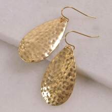 TUANZISP 1 par de pendientes de lágrima martillados para mujer - Pendientes colgantes de declaración bohemios, elegantes colgantes de lágrima texturizados en tono dorado - Dorado - Ver 7