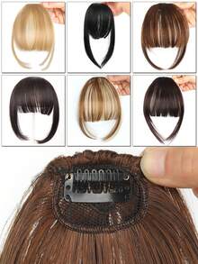 Synthetic Hair Clip-In Bangs Cut Wispy Fringe With Sideburns Dark Brown Natural Look For Women Daily Party Wear, Halloween - Multicolor - View 6